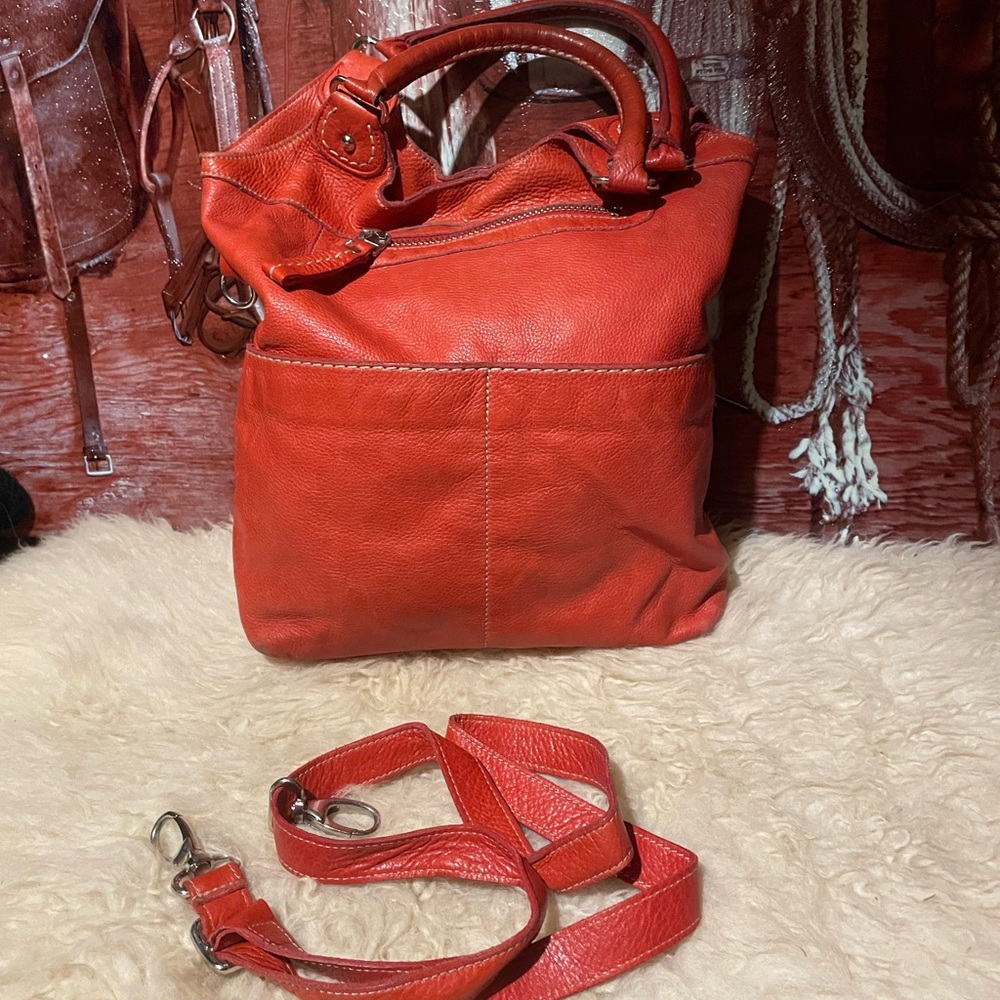 Roots Lauren XL orange/red folding leather bag